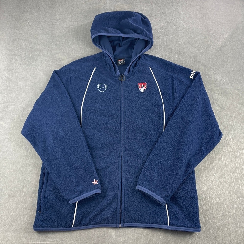 US Soccer Nike Womens XL Navy Blue Full Zip Fleece Hoodie Vintage USMNT USA Made